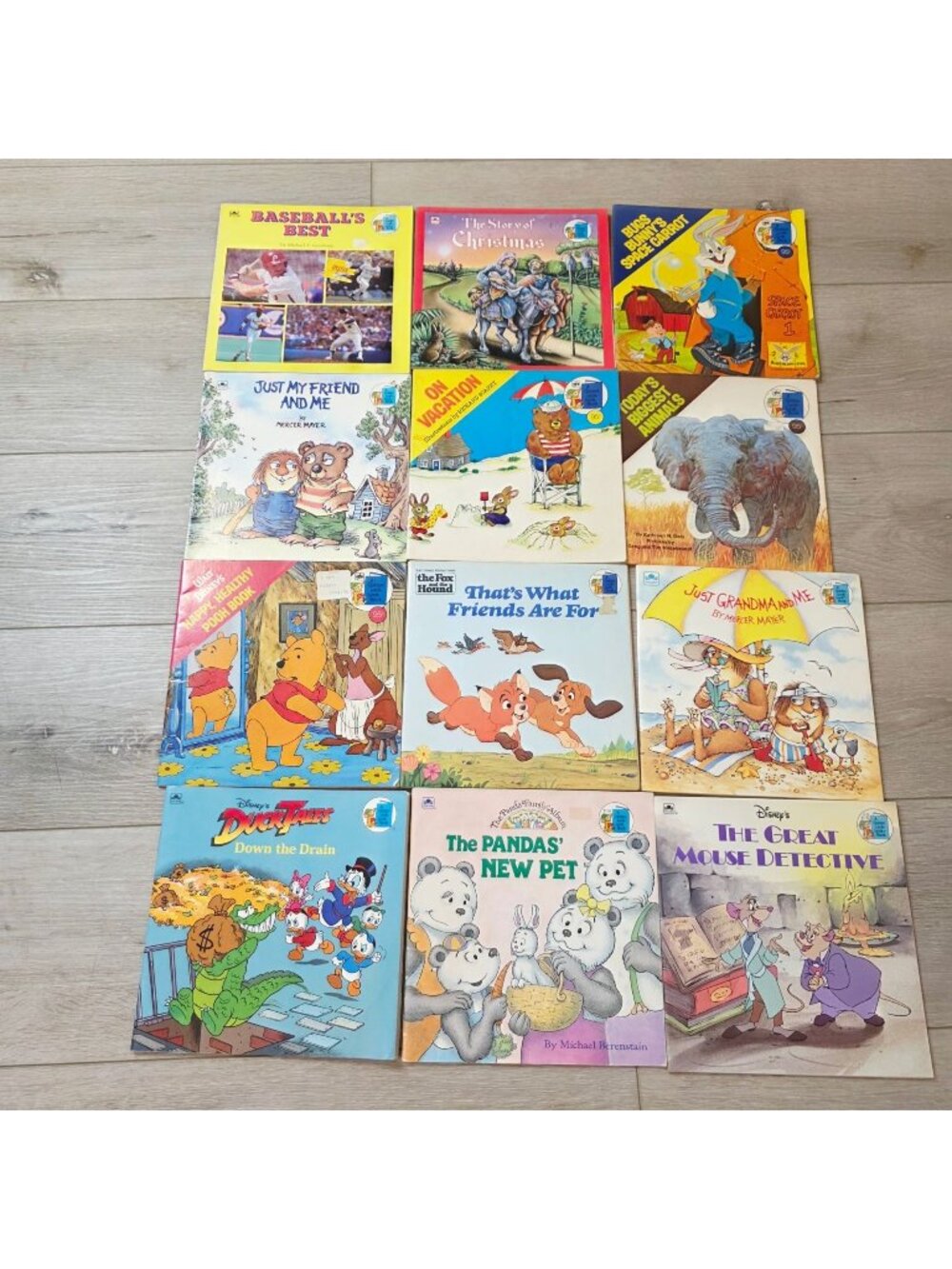 12 Vtg Golden Look Look Books PB Duck Tales Pandas Pooh Fox Hound Mouse Scarry